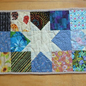Scrappy Stars Quilted Table Runner   (12 x 34 inches)