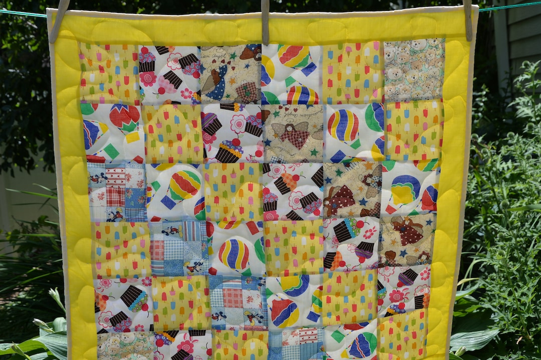 Scrappy Lap Quilt Child's Theme With Pale Yellow Backing Baby Quilt - Etsy