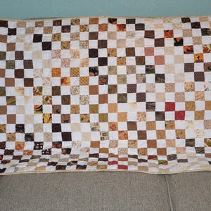 Scrappy Brown Tone Lap Quilt: Reversible Table Quilt (28.5x34.5)