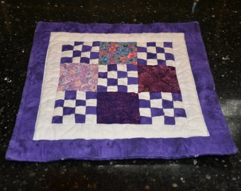 Scrappy Mini 16 patch Mug Rug or Mini Quilt One of a Kind OAK