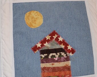 Crazy Town Scrappy Cottage 'Through the Window' Mini Quilt  Mug Rug or Coaster