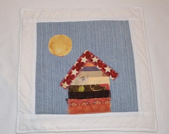 Crazy Town Scrappy Cottage 'Through the Window' Mini Quilt  Mug Rug or Coaster