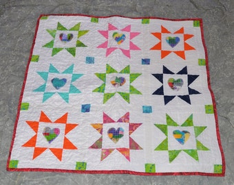 Scrappy Hearts and Stars Table Mat Table Runner Mini Quilt Lap Quilt