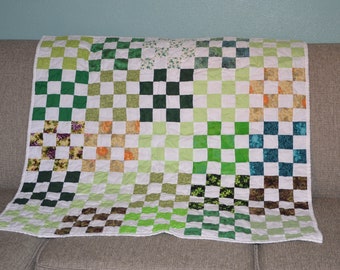 Scrappy Lap Quilt in Green and White