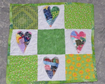 Scrappy Hearts Table Mat Table Runner Mini Quilt Mug Rug Placemat