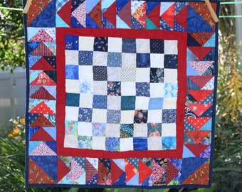 Scrappy Checkerboard Style Table Mat Tabler Runner Mug Rug Doll Quilt