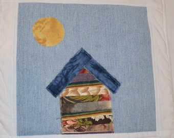 Crazy Town Scrappy Cottage 'Through the Window' Mini Quilt  Mug Rug or Coaster