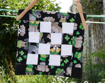 Quilted Coaster Mug Rug or Mini Quilt in Green and White