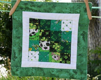 Quilted Coaster Mug Rug or Mini Quilt in Green and White