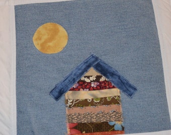 Crazy Town Scrappy Cottage 'Through the Window' Mini Quilt  Mug Rug or Coaster