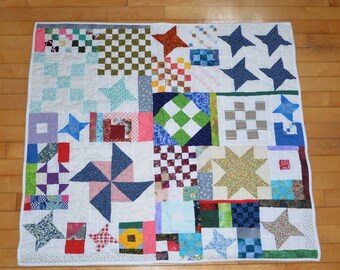 Scrappy Orphan Block Quilt Mini Quilt Lap Quilt Table Quilt One of a Kind