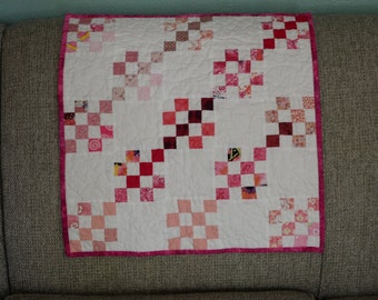 Pretty in Pink Scrappy Squares Table Mat Table Runner Doll Quilt