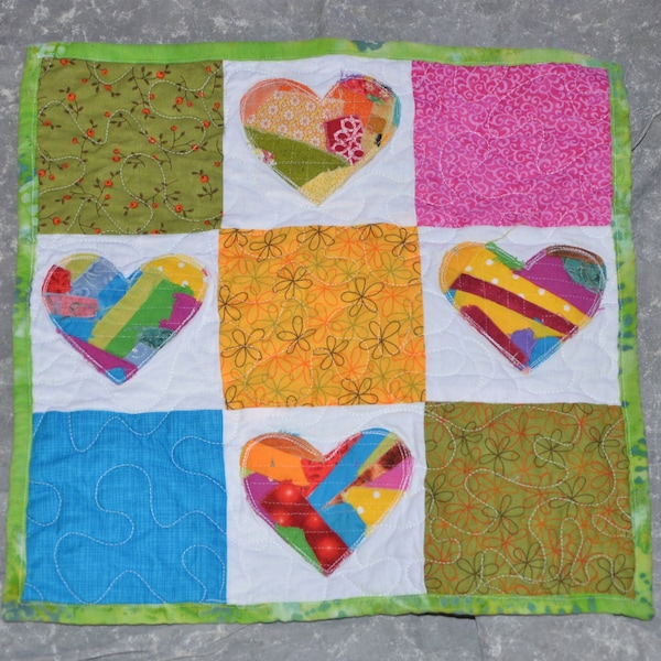 Scrappy Hearts Table Mat Table Runner Mini Quilt Mug Rug Placemat