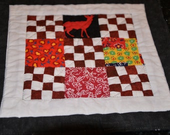 Scrappy Mini 16 patch Mug Rug or Mini Quilt One of a Kind OAK