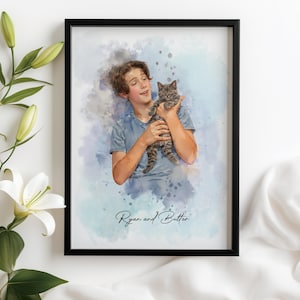 Ritratto personalizzato di un animale domestico, dipinto a mano di un cane o di un gatto con un acquerello, regalo commemorativo per animali domestici, stampa artistica digitale, arte murale personalizzata