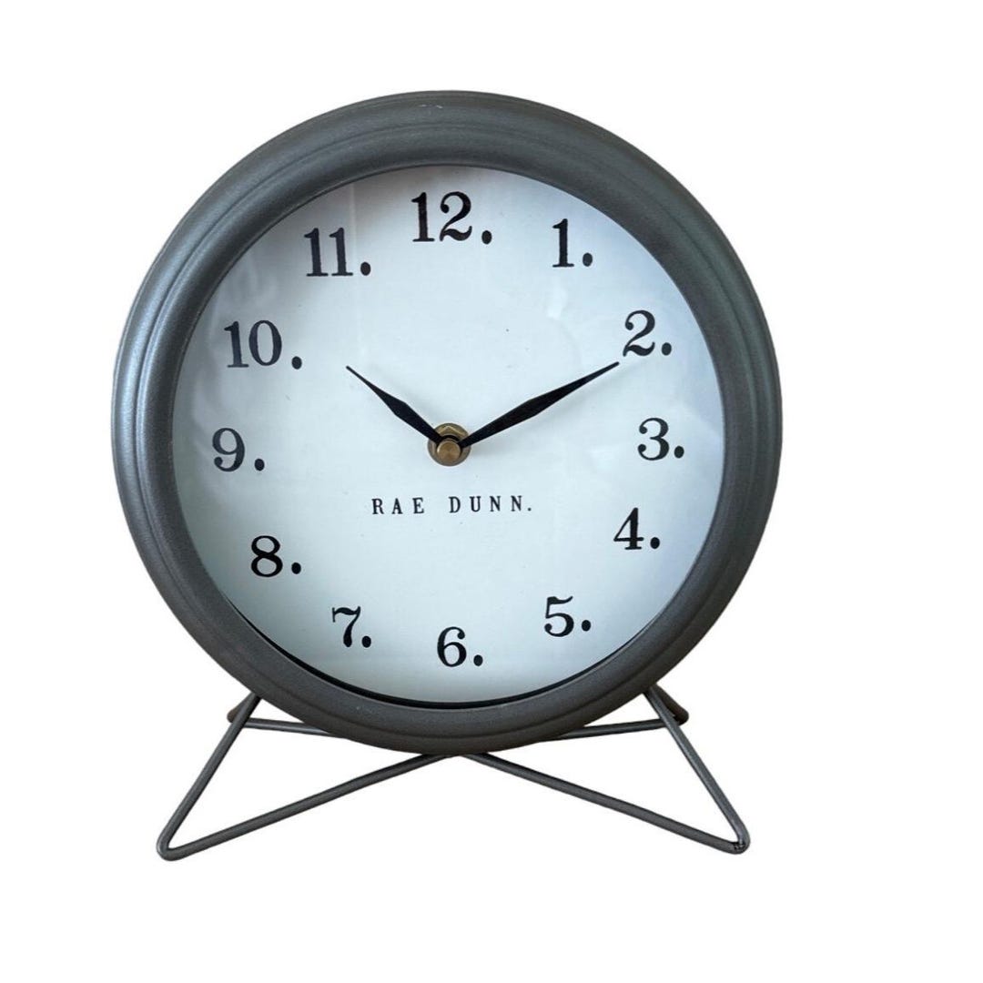 Desk Clock - Battery Operated Modern Metal Rustic Design With Top Loop For