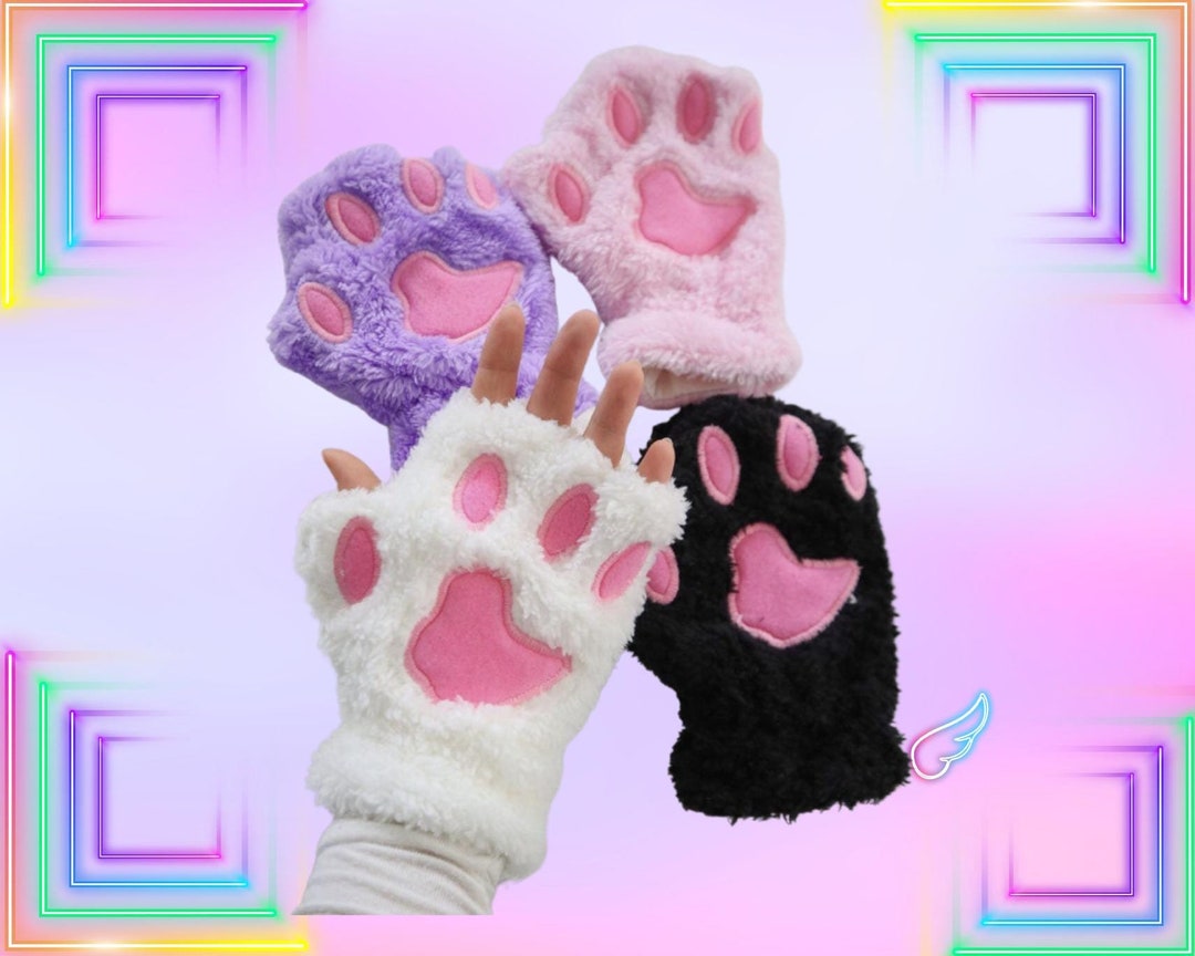 Cat Paw Gloves,cat Pawprint Gloves, Pink Paw Gloves, White Cat Gloves ...