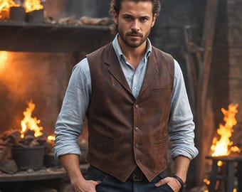 Maßgeschneiderte robuste Lederweste | Vintage Forge Festival Weste | Benutzerdefinierte Handwerker Lederweste | Mittelalterliche Lederweste