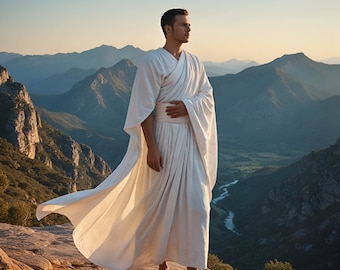 Zen Mountain Serene Priest Robe  | Ancient Exquisite Cosplay Costume |  Minimalist White Fantasy Costume | Unique Outfit for Costume Lovers