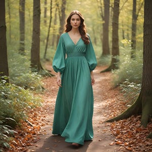 Green Renaissance Gown | Forest Elegant Fairy Dress | Boho Long Sleeve Maxi | Cosplay Fashionable Costume | Medieval Witch Dress Gift forHer