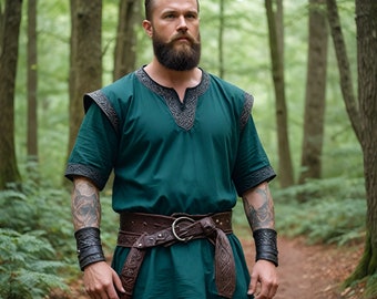 Viking Exquiste Warrior Tunic Vest | Men's Forest Medieval Costume | Elegant Norse Green Tunic | Trendy Stylish Gift for Boyfriend