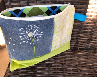 Dandelion Embroidery Patchwork Project Bag - Zipped Project Bag