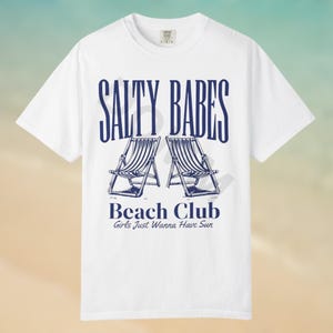 Salty Babes Beach Club T-Shirt – Comfort Colors Tee | Girls Just Wanna Have Sun | Summer Graphic Tee in White or Ivory | Beach Attire