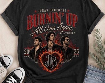 Camiseta da turnê Burnin’ Up Again dos Jonas Brothers | Camiseta Pepper da Comfort Colors | Camiseta retrô de show dos anos 2000 | Camiseta com estampa pop rock retrô