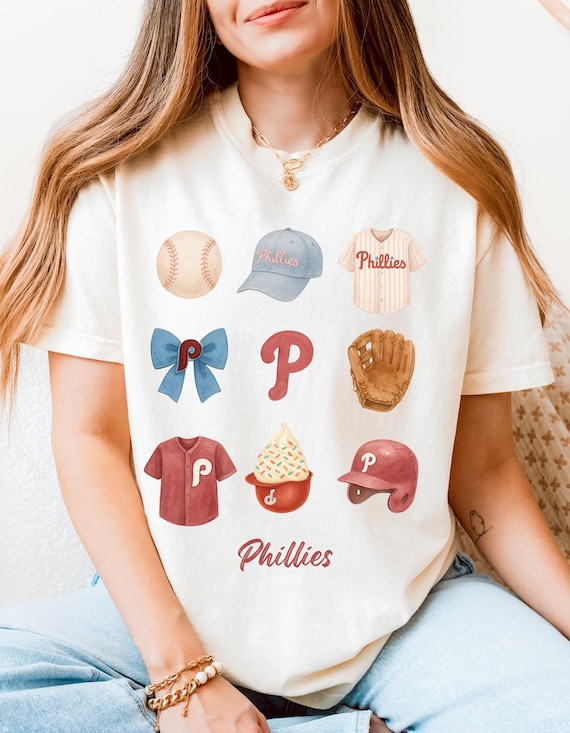 Phillies Women's & Girls T-Shirt, Watercolor Baseball Graphic Tee, Philly Fan Shirt, Matching Mom and Daughter Outfits – White or Ivory