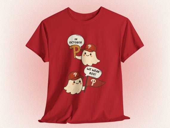 Phillies Ghost Shirt or Crewneck | In October We Wear Red | Gildan Unisex T-Shirt or Sweatshirt | Phillies Halloween Baseball Tee