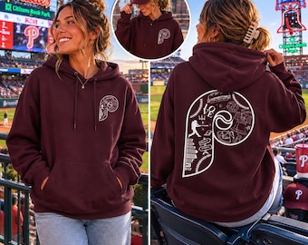 Phillies Inspired Hoodie & T-Shirt, Philly Baseball Graphic Sweatshirt, Retro Maroon Phillies Fan Apparel, Front and Back Print Unisex Pull