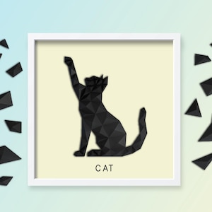 Décoration murale chat Papercraft | Créations en papier géométriques avec chat | Origami 3D bricolage | Fichiers SVG, DXF et PDF pour Cricut | Easy Papercraft Low Poly Animal