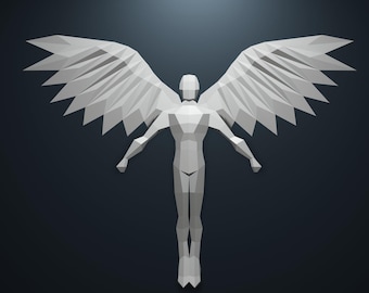 Escultura mural de ángel en papel (PDF-SVG), Hombre en papel, PDF de papel, Escultura de papel, Alas de ángel en papel, Low Poly, Escultura mural