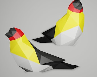 Papercraft Goldfinch, Bird 3d Papercraft, SVG, PDF, Instructions, Low Poly Paper Sculpture, Build Your Own Low Poly BIRD, 3d Origami Bird