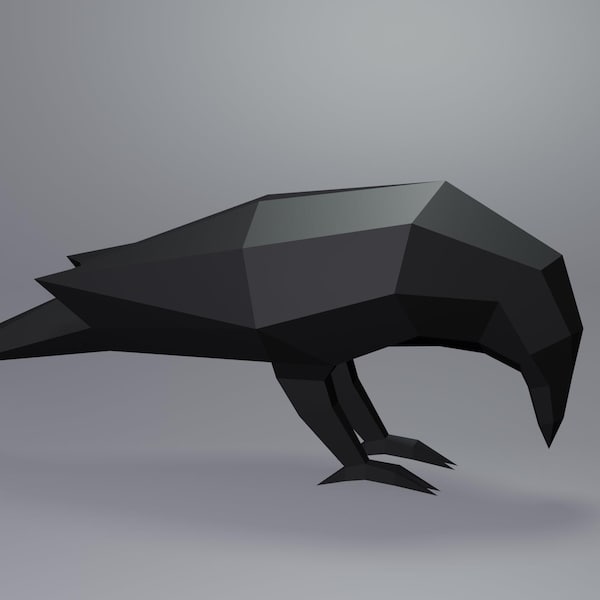 Raven Papercraft, Raven, SVG, Szablon PDF, Statua papierowa, Model kruka 3D Low Poly, Szablon cyfrowy, Pobierz, Low Poly, Ptak Papercraft