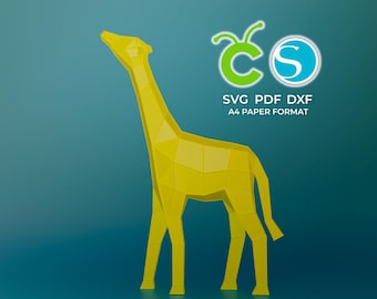 Papercraft Giraffe (small) 3D Model | Giraffe African Animal Model | DXF SVG PDF Files | Plotter Cut Template & Instructions | Easy Template