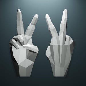 Peace Hand Papercraft ,PDF-SVG-DXF, 3D Papercraft template, Low poly, Paper Sculpture Pattern, Make Your Own Trophy