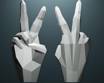 Peace Hand Papercraft ,PDF-SVG-DXF, 3D Papercraft template, Low poly, Paper Sculpture Pattern, Make Your Own Trophy