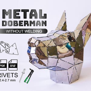 DIY Metal Doberman Head DXF for Laser Cutting – No Welding Required only RIVETS, Simple Assembly, Pdf/Dxf/Instruction, Metal Sculpture