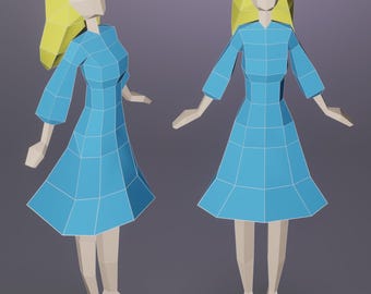 Paper Female Tutorial Girl Papercraft 3D Decor Sculpture, Low Poly Girl in Dress, DIY Dancer ...