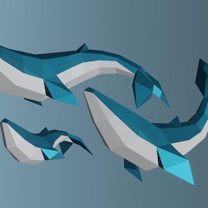 Low Poly Whale Model COUPLE and BABY, Pdf,Svg Create Your Own 3D Papercraft Whale, Origami Whale, Blue Whale, Papercraft, Cameo, Cricut, Diy