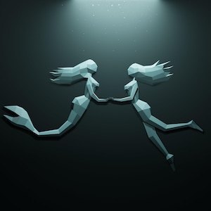 Mermaid and Women Papercraft Wall Sculpture, Papercraft women, Papercraft pdf, Paper sculpture, Sirena papercraft, Low Poly, Wall sculpture