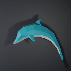 Delfino, Animali di carta, Carta da parati in formato PDF, Scultura di carta, Delfino di carta, Low Poly, Trofeo, Scultura da parete