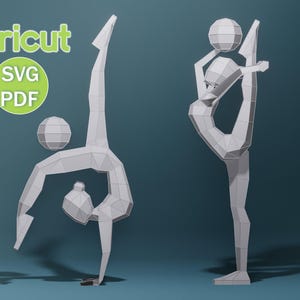 Papercraft Two Girl Gymnast, SVG, PDF, Low Poly Papercraft Woman, Paper Girl, Dancer, Doll, Papercraft Model, Digital 3d, Cricut Machine