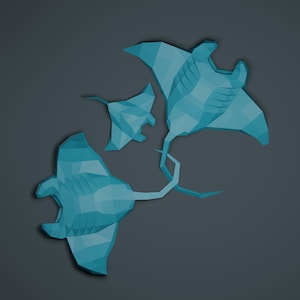 Papercraft Manta Ray Family, PDF-SVG, 3D Papercraft template, Low poly, Paper Sculpture Pattern, Make Your Own Trophy, Wall Decor