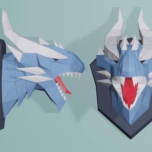 Papercraft Dragon, SVG, PDF. Paper Craft Dragon Model, Dragon Angry PDF template, 3D Paper Sculpture, Low poly pattern Trophy, Origami