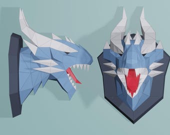 Papercraft Dragon, SVG, PDF. Paper Craft Dragon Model, Dragon Angry PDF template, 3D Paper Sculpture, Low poly pattern Trophy, Origami