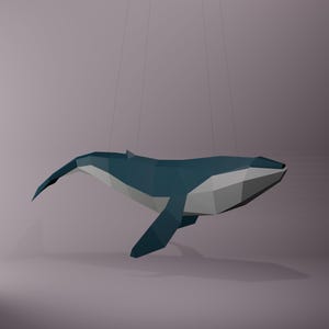 BLUE WHALE Low Poly Whale Origami Whale Papercraft Whale 3D Art Papercraft Whale Animals DIY Paper Sculpture Blue Whale