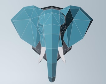 Papercraft Elephant, SVG, PDF. Paper Craft Elephant Model, Elephant PDF template, 3D Paper Sculpture, Low poly pattern Trophy, Origami
