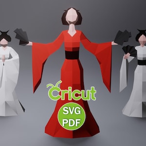 Papercraft Geisha (1) Japanese Woman, SVG, DXF, PDF, Low Poly Papercraft Woman, Paper Geisha Doll, Papercraft Model, Digital Template 3d